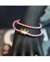 皇冠扣織皮手繩-粉紅色